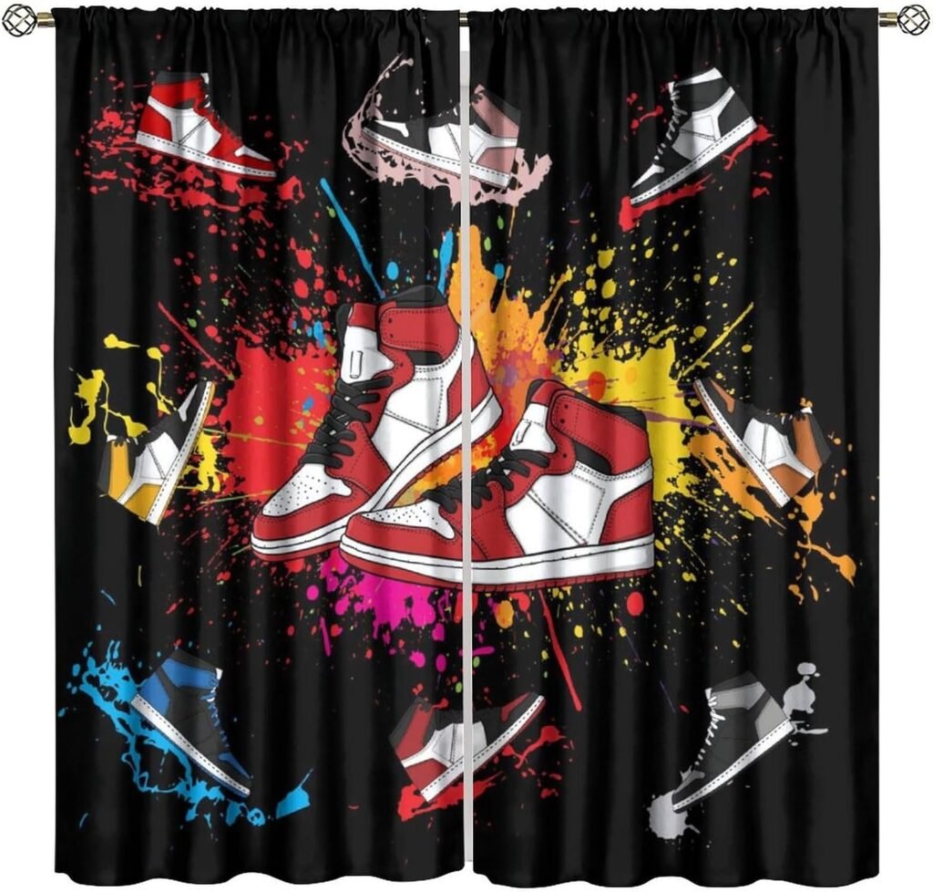 Boys Sports Curtains Sneaker Shoes Aesthetic Cool Colorful Graffiti Bedroom Window Drapes for Teen Kids Printed Living Room Window Treatment Fabric 2 Panels 42Wx45H Inch Decor Boys Sports Curtains Sneaker Shoes Aesthetic Cool Colorful Graffiti Bedroom Window Drapes for Teen Kids Printed Living Room Window Treatment Fabric 2 Panels 42Wx45H Inch Decor