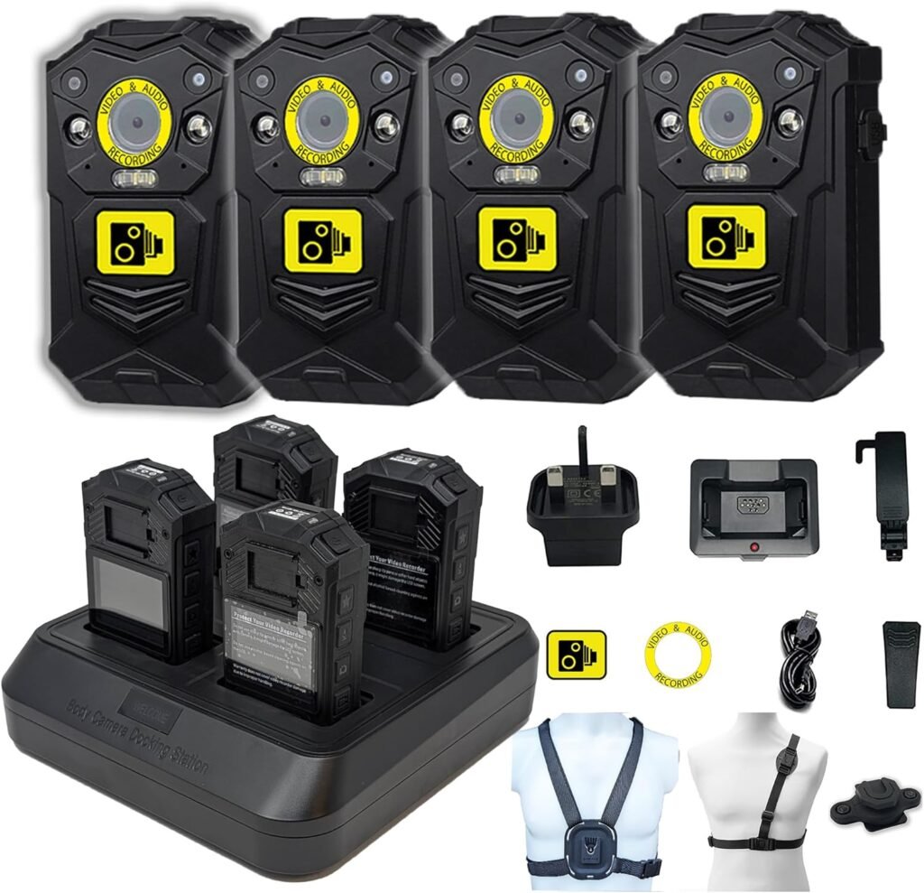 Brifield Quad Dock 4 Port Body Camera Station With Four BR1 128GB Body Worn Cameras Bundle, Multidock Multi Docking Charger and Uploading Professional Personal Security Bodycams (4 X BLACK)