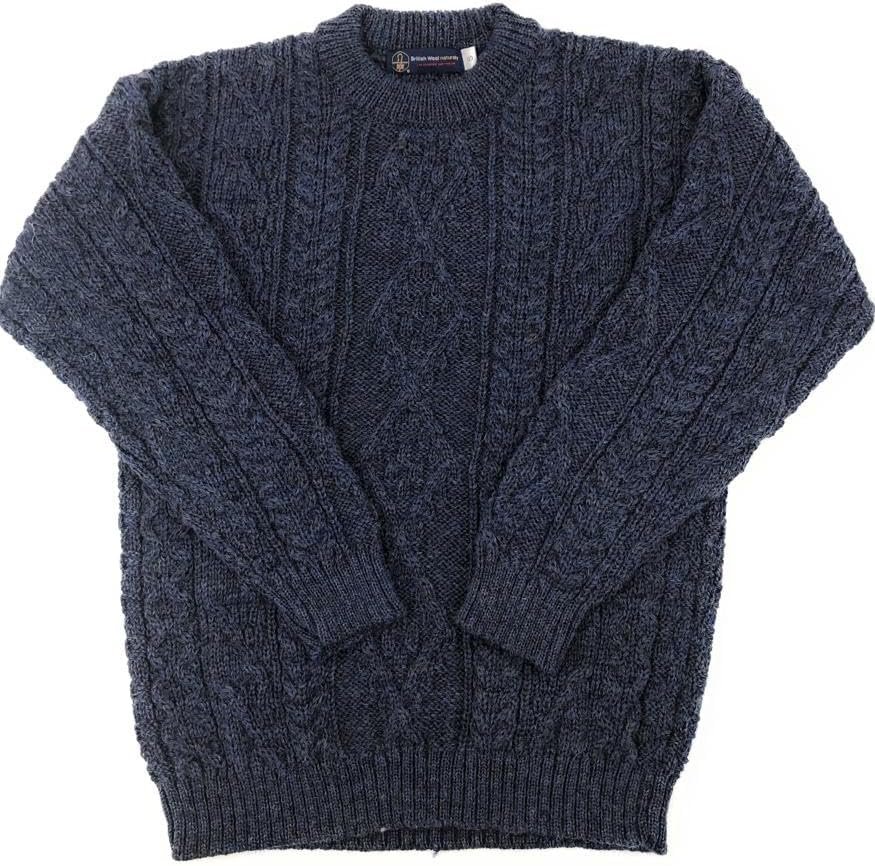 British Wool 100% Round Crew Neck Mens Jumper Made in UK – Unisex Long Sleeve Arran Cable Knitted Pullover Winter Sweater for Jumpers for Men UK – Gift Christmas Jumpers for Men