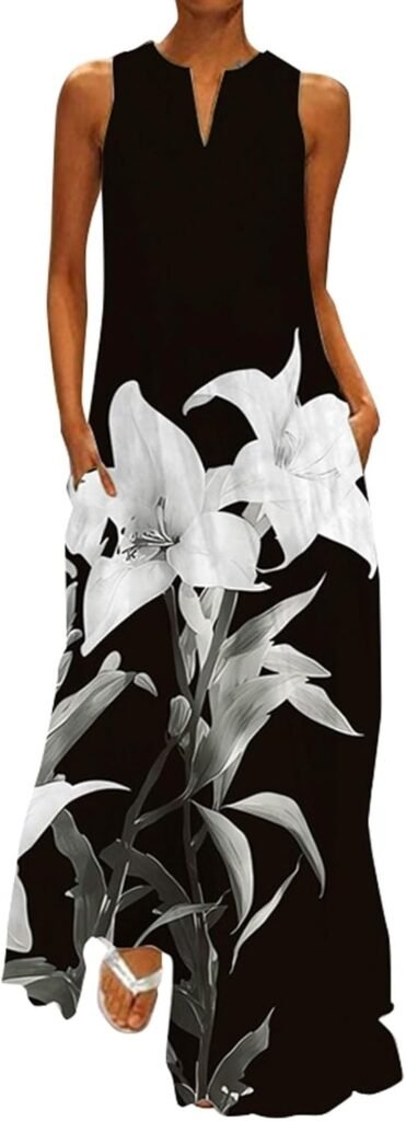 Buetory Maxi Dresses for Women 2024 Spring Summer Vintage Floral Summer Vneck Sleeveless Loose Beach Party Vacation Flowy Tunic Dress Buetory Maxi Dresses for Women 2024 Spring Summer Vintage Floral Summer Vneck Sleeveless Loose Beach Party Vacation Flowy Tunic Dress