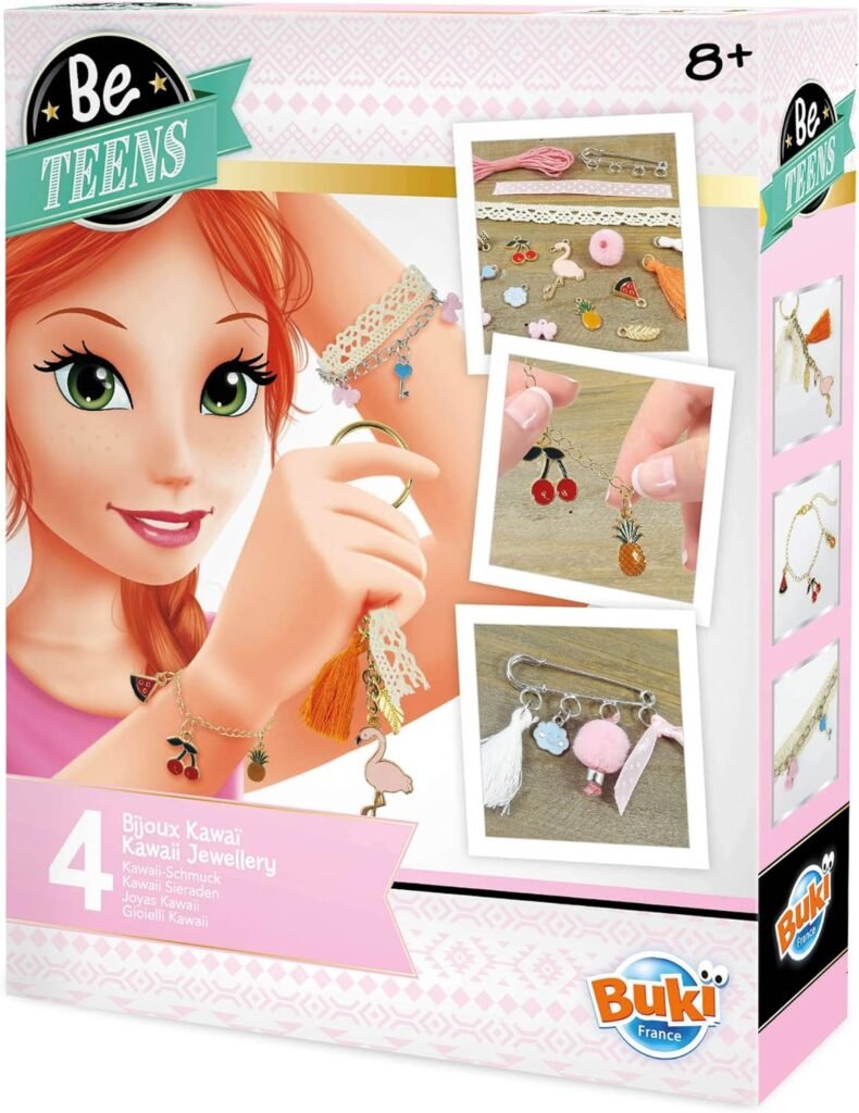 Buki France Be Teens Kawaii Cute Jewellery Making Gift Set. Create 2 Bracelets, 1 Keyring & 1 Pin with Instructions & Accessories. Arts & Crafts Present for Kids. Suitable for Boys & Girls 8+