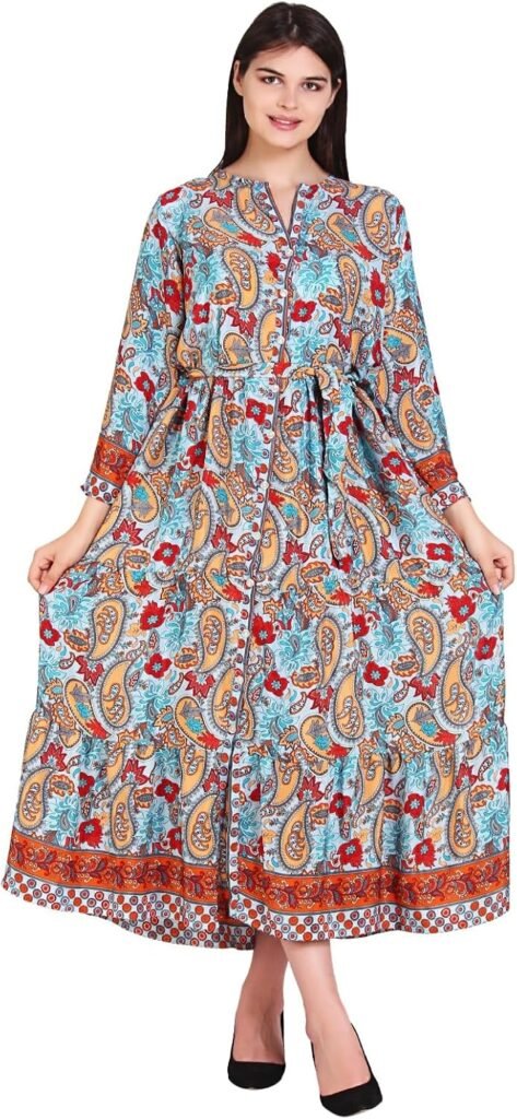 C & S New Womens Casual Shirt Dress Long Sleeve Maxi Dress Floral Printed T Shirt Dress Floor Long Dress Summer Holiday Party UK