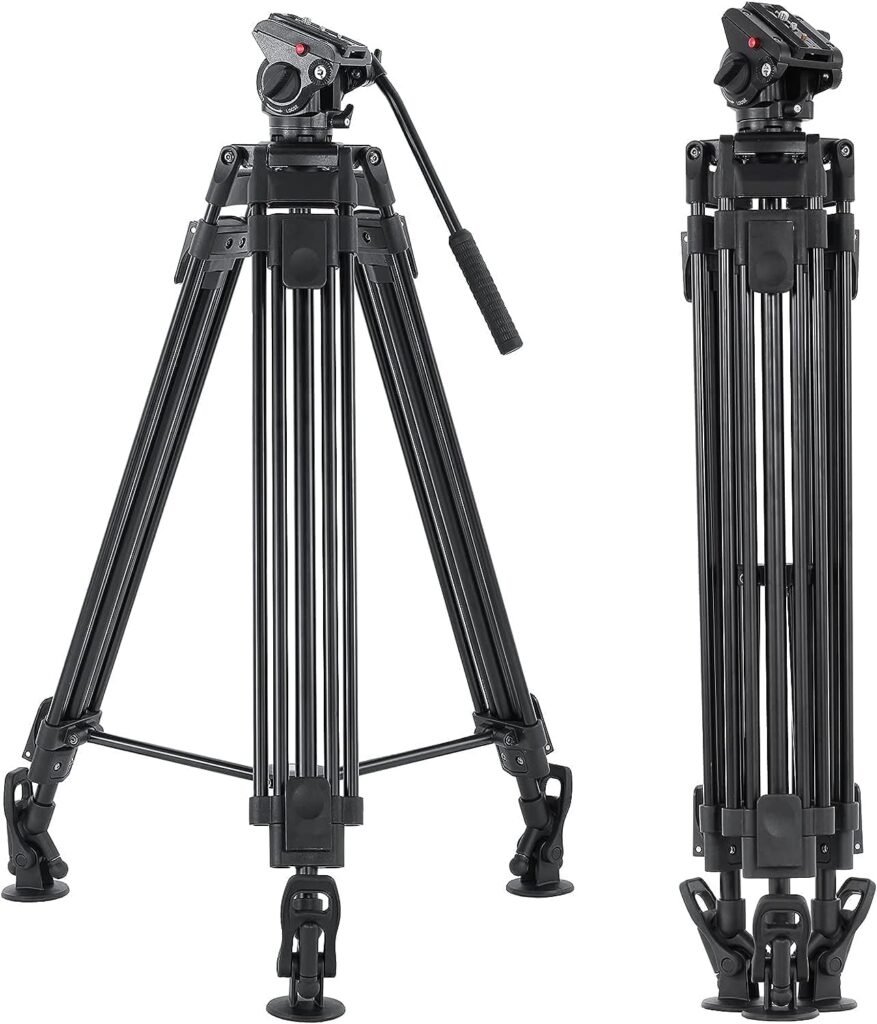 CAMBOFOTO 65” Professional Aluminum Tripod, Fluid Head Tripod, Sturdy Video Tripod Havy Duty Tripod Compatible for DSLR/SLR Cameras, Max Load 17.63lb (black) …