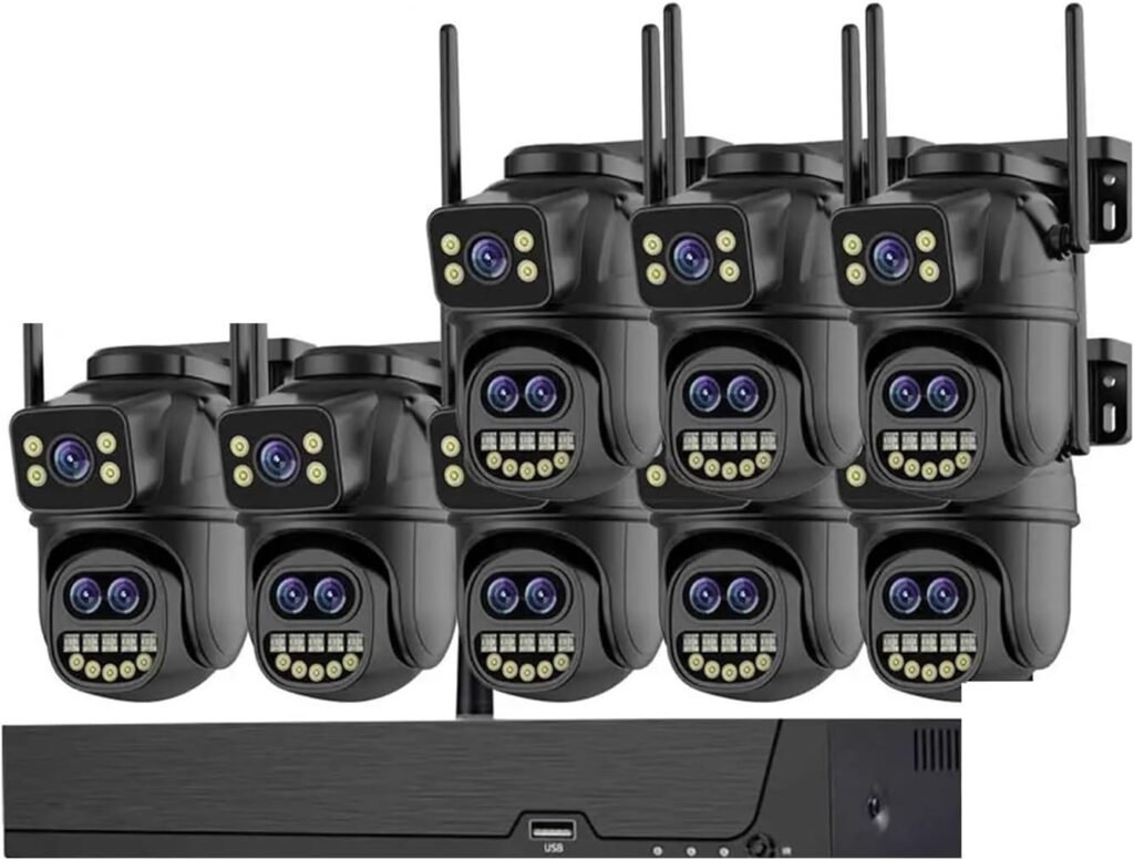 CAQBFRNL 9MP 5K WiFi IP Camera 8X Zoom Dual Screens PTZ Wifi Surveillance Camera Outdoor 8CH WiFi NVR CCTV Surveillance Protection Kit(None,8CH WIFI NVR 8CAM_U/K)