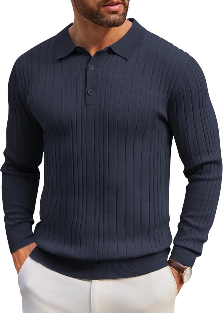 COOFANDY Men’s Jumper Poloshirt Long Sleeve Knitted Top Regular Fit Knitted Sweater Basic Sweatshirts Polo Neck Pullover Solid Color COOFANDY Men’s Jumper Poloshirt Long Sleeve Knitted Top Regular Fit Knitted Sweater Basic Sweatshirts Polo Neck Pullover Solid Color