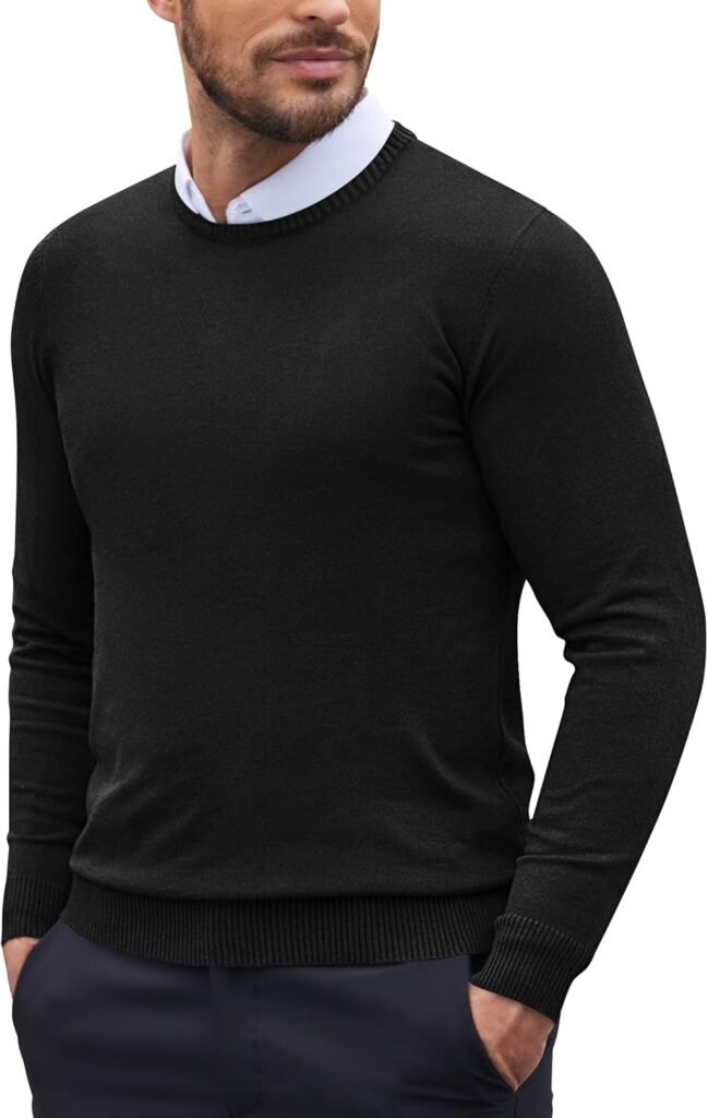 COOFANDY Men’s Jumpers Crew Neck Long Sleeve Knitted Jumper Winter Sweater Work Jumpers Solid Pullover Sweaters Dress Sweater Slim Fit