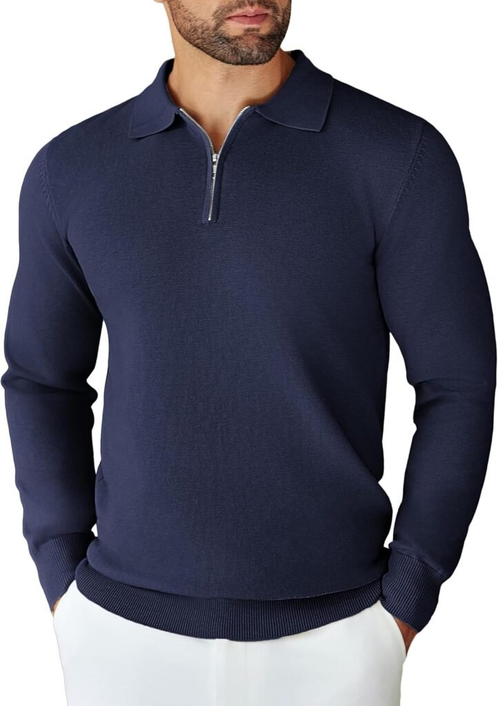 COOFANDY Men’s Polo Neck Jumper 1/2 Zip Sweater Knitted Jumpers Long Sleeve Business Pullover Casual Sweatshirt