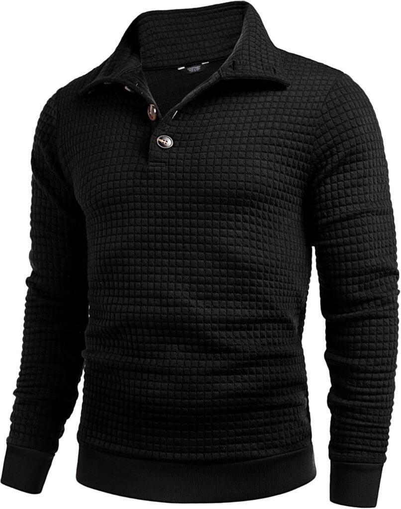 COOFANDY Men’s Sweatshirts Waffle Pullover Winter Jumpers Button Front Sweatshirt No Hood Stand Collar Sweatshirts Quilted Sweatshirts COOFANDY Men’s Sweatshirts Waffle Pullover Winter Jumpers Button Front Sweatshirt No Hood Stand Collar Sweatshirts Quilted Sweatshirts