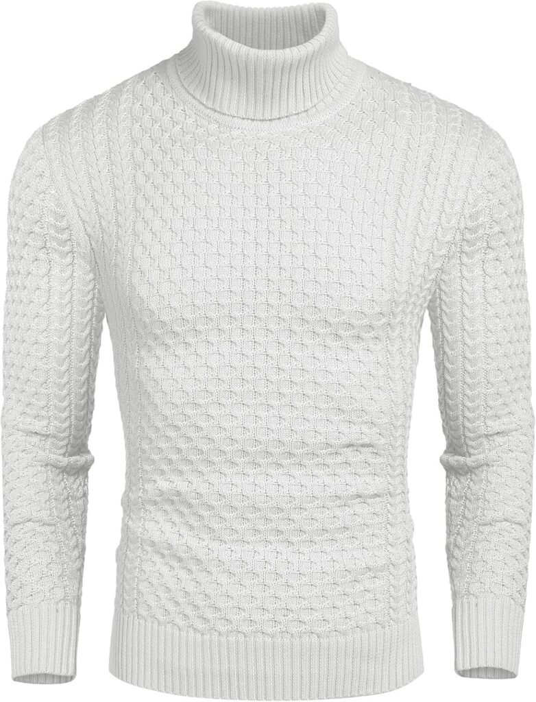 COOFANDY Mens Turtleneck Sweater Casual High Roll Neck Jumper Slim Fit Solid Color Knit Sweater Warm Turtleneck Pullover Winter Jumper
