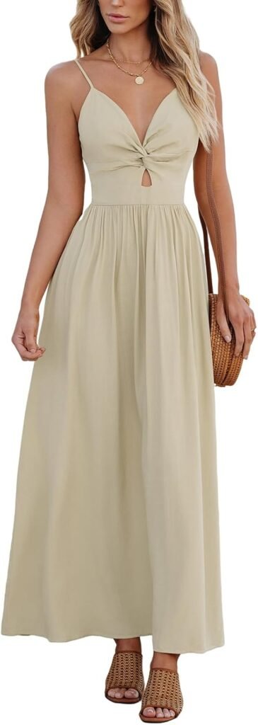 CUPSHE Women’s Maxi Casual Dress in Floral Print, V Neck, Sleeveless, Twisted Front, Tie Back, High Waist, A-line, for Summer, One Size, CAA05A3E080RR