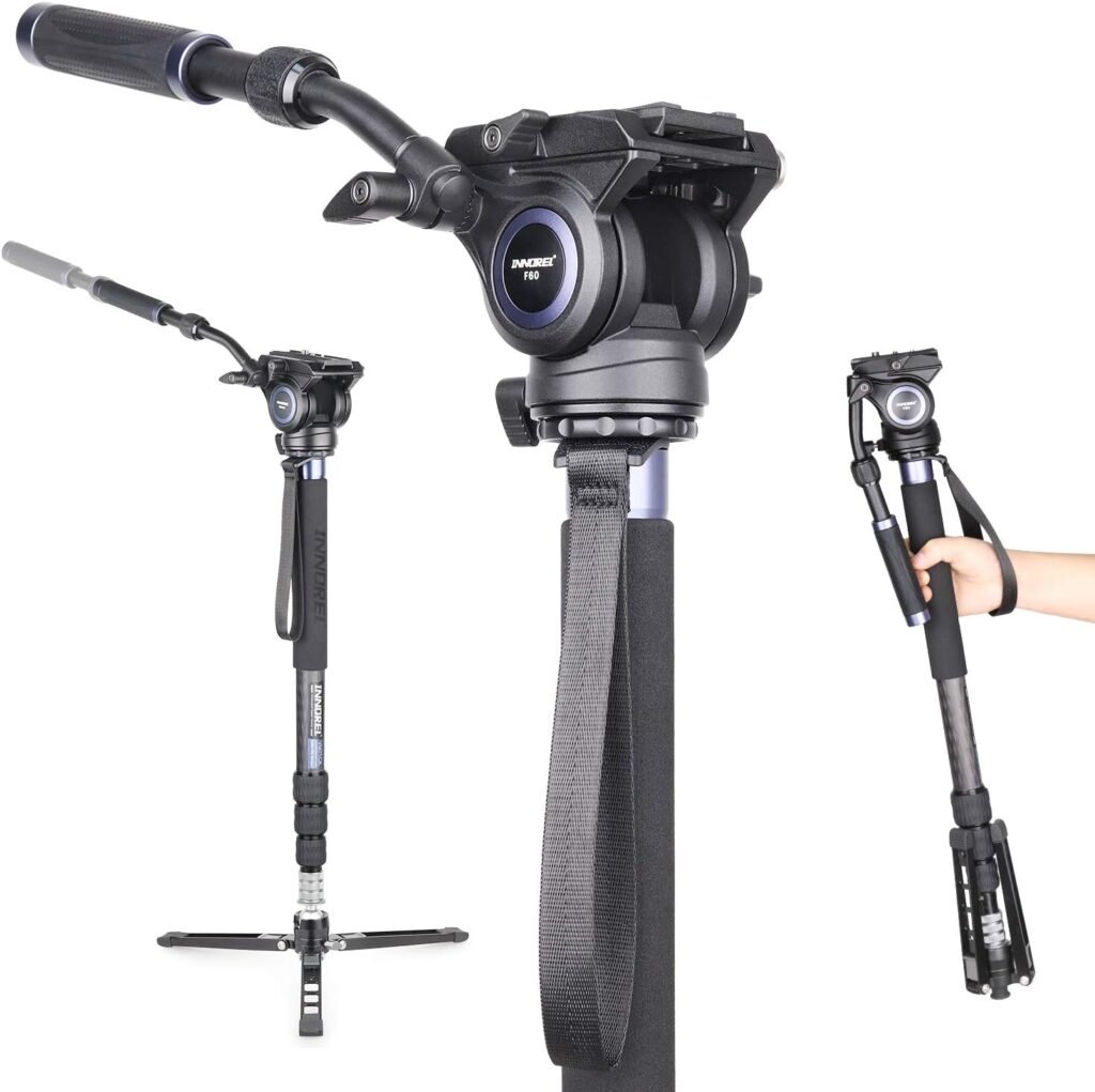 Carbon Fiber Video Monopod-INNOREL VM75CK Professional Hydraulic Fluid Head Monopod Removeable Multifunctional Travel Tripod Stand for Gopro DSLR Camera Telescopic Camcorders, Max Load 22pounds/10kg