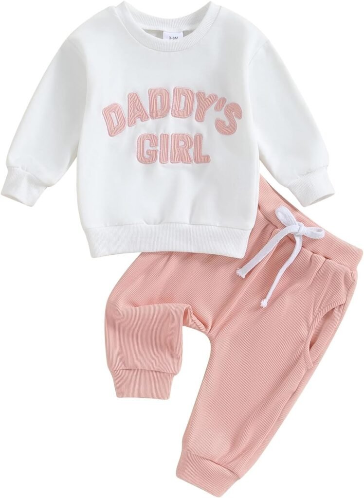 Carolilly Newborn Baby Girl Outfits 2Pcs Outfits Clothing Set Daddy’s Girl Fuzzy Letter Embroidery Long Sleeve Sweatshirt + Pocket Pants Elastic Waist Set Toddler Clothes Carolilly Newborn Baby Girl Outfits 2Pcs Outfits Clothing Set Daddy’s Girl Fuzzy Letter Embroidery Long Sleeve Sweatshirt + Pocket Pants Elastic Waist Set Toddler Clothes