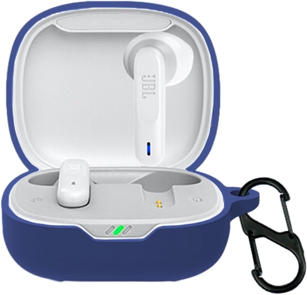 Case for JBL Wave Flex with Carabiner,Anti-Scratch Premium Soft Silicone Full Protective Case,Shockproof Ultra Slim Headphone Protective Case for JBL Wave Flex,Blue.