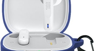 Case for JBL Wave Flex with Carabiner,Anti-Scratch Premium Soft Silicone Full Protective Case,Shockproof Ultra Slim Headphone Protective Case for JBL Wave Flex,Blue.