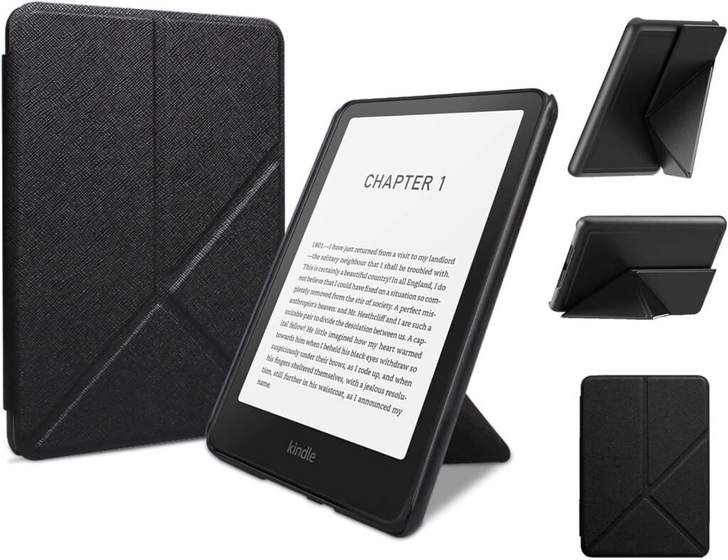 Case for Kindle Paperwhite 12th Gen 2024 and Kindle Colorsoft Signature Edition, Premium Slim PU Leather Foldable Stand Cover with Auto Wake/Sleep, Multi-Viewing Angles (Black)