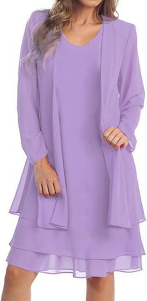 Casual Tunic Dress Women’s Chiffon Stitching Long Sleeves in The Long Two Piece Dress Set Dress Mother of The Bride