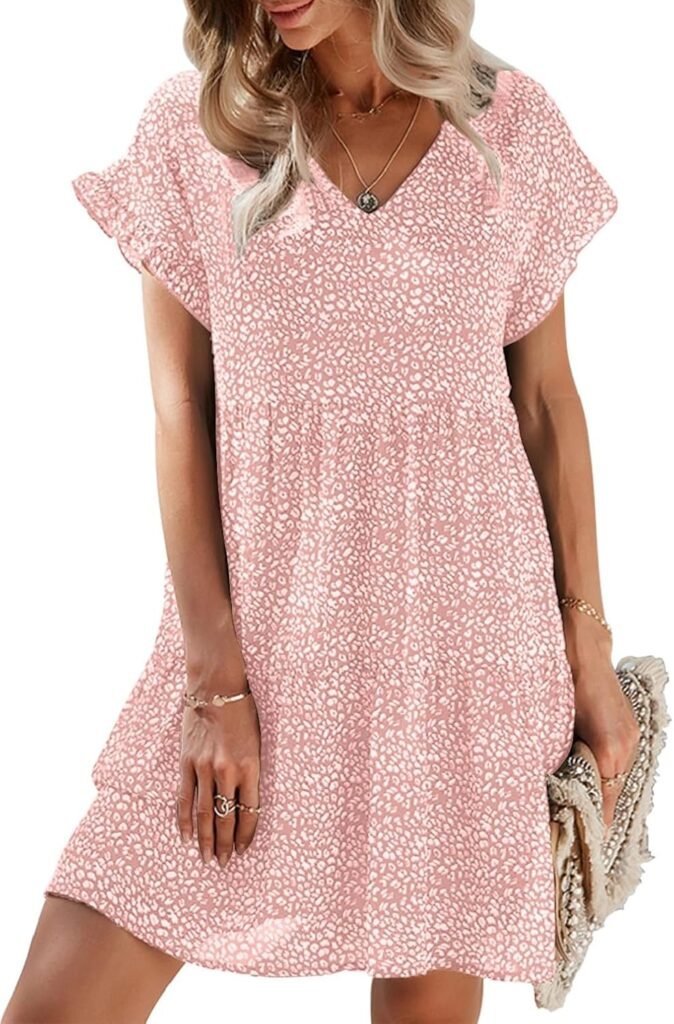CheChury Summer Dresses for Women Floral Dresses Short Sleeve Ruffle Chiffon Dresses V Neck Casual Dress Elegant Mini Short Dresses Holiday Sundress Loose Beach Dresses Boho Dress CheChury Summer Dresses for Women Floral Dresses Short Sleeve Ruffle Chiffon Dresses V Neck Casual Dress Elegant Mini Short Dresses Holiday Sundress Loose Beach Dresses Boho Dress