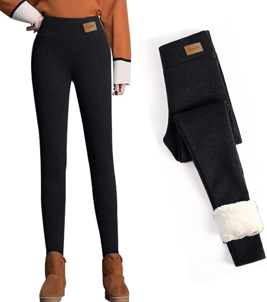 CheChury Women Fleece Lined Leggings Women Super Thick Cashmere Tights Thermal High Waist Double Layer Pants Soft Winter Plush Warm Elastic Thermal Pants for Lady