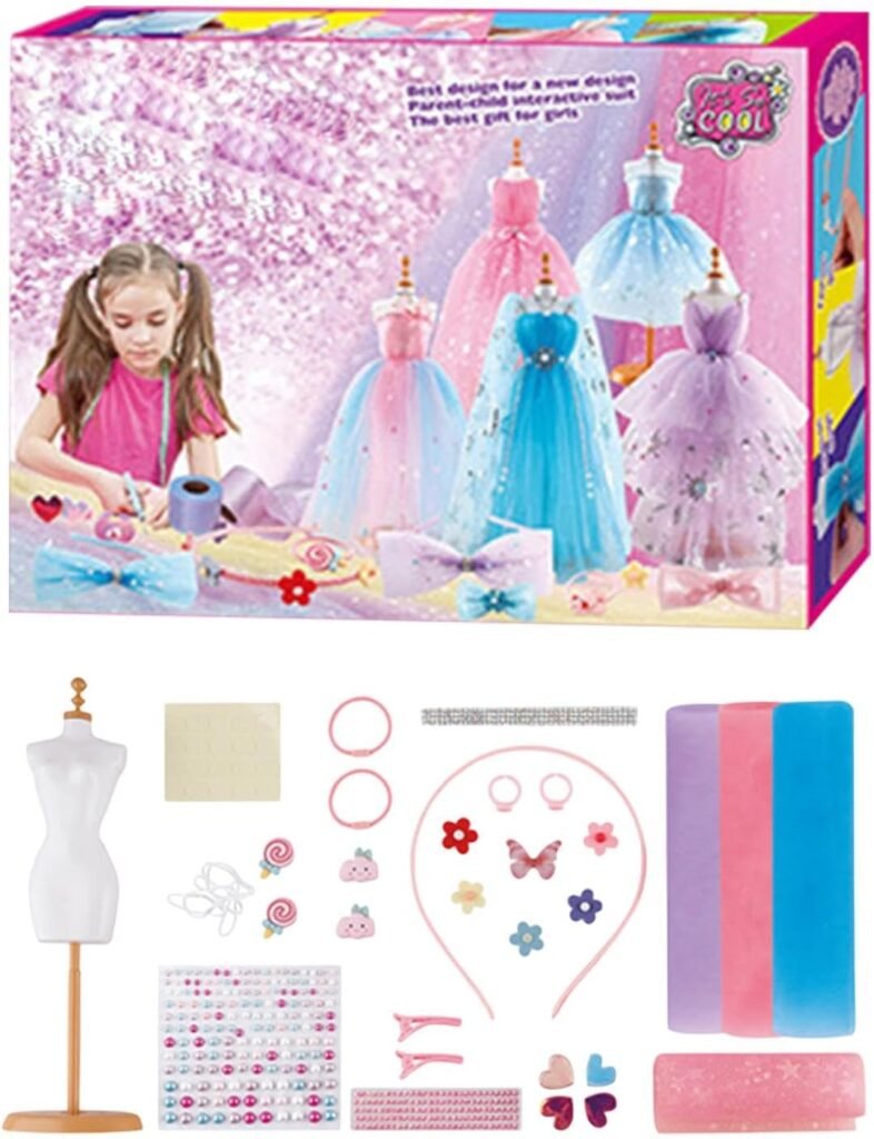 Children’s Fashion Design Kit | Creative Dress Making Set With Mannequin | Clothes Maker Kit for Kid | Fun Dress-Up Craft Kit | Versatile Designer Kit For Boys And Girls Imagination And Creativity