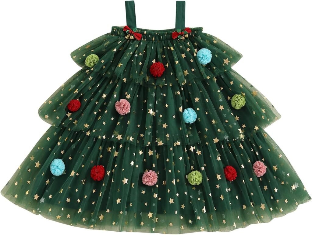 Christmas Costume Suit Christmas Outfit Infant Girls Christmas Clothes Little Girl Christmas Birthday Party Sleeveless Tulle Skirt Princess Tutu Dress Layered Tulle Dress