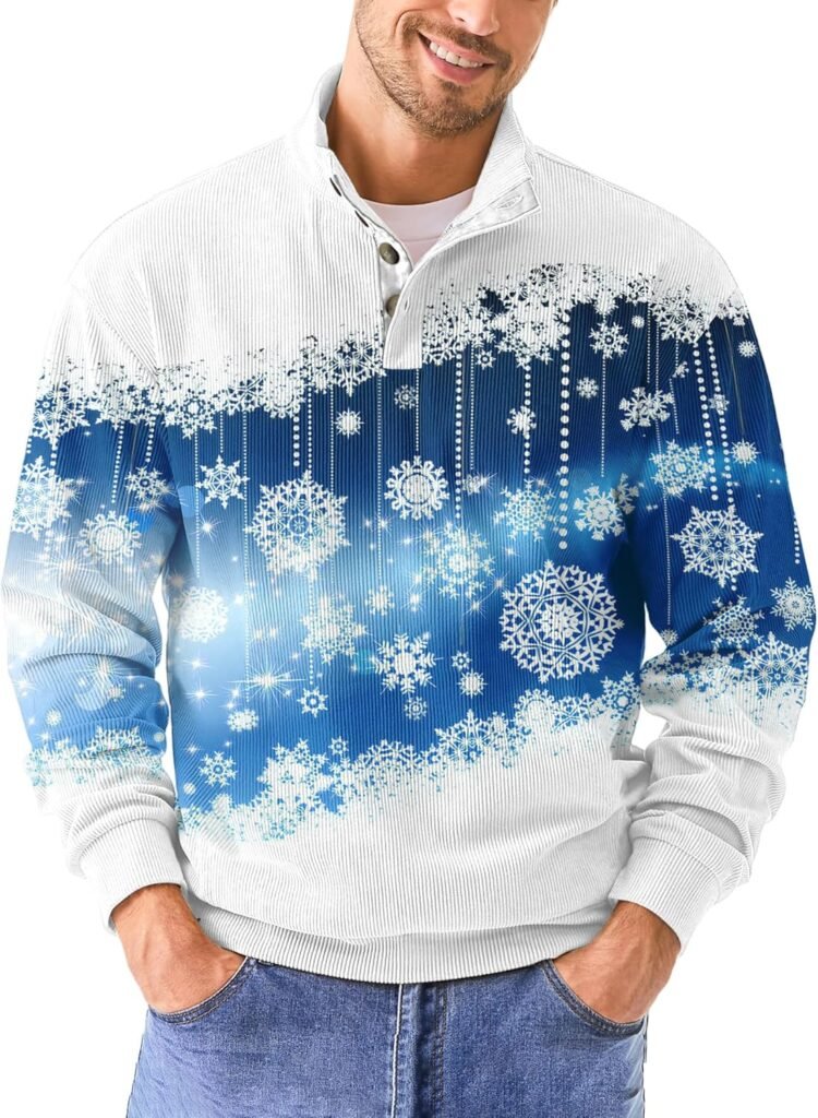 Christmas Sweatshirts for Men Novelty Trendy Santa Fall 3d Printed Outfits Clothes Sport Funny Xmas Winter Long Sleeve Hoodies Sweaters Warm Casual Stand Collar Jumpers Ugly Christmas Sweaters