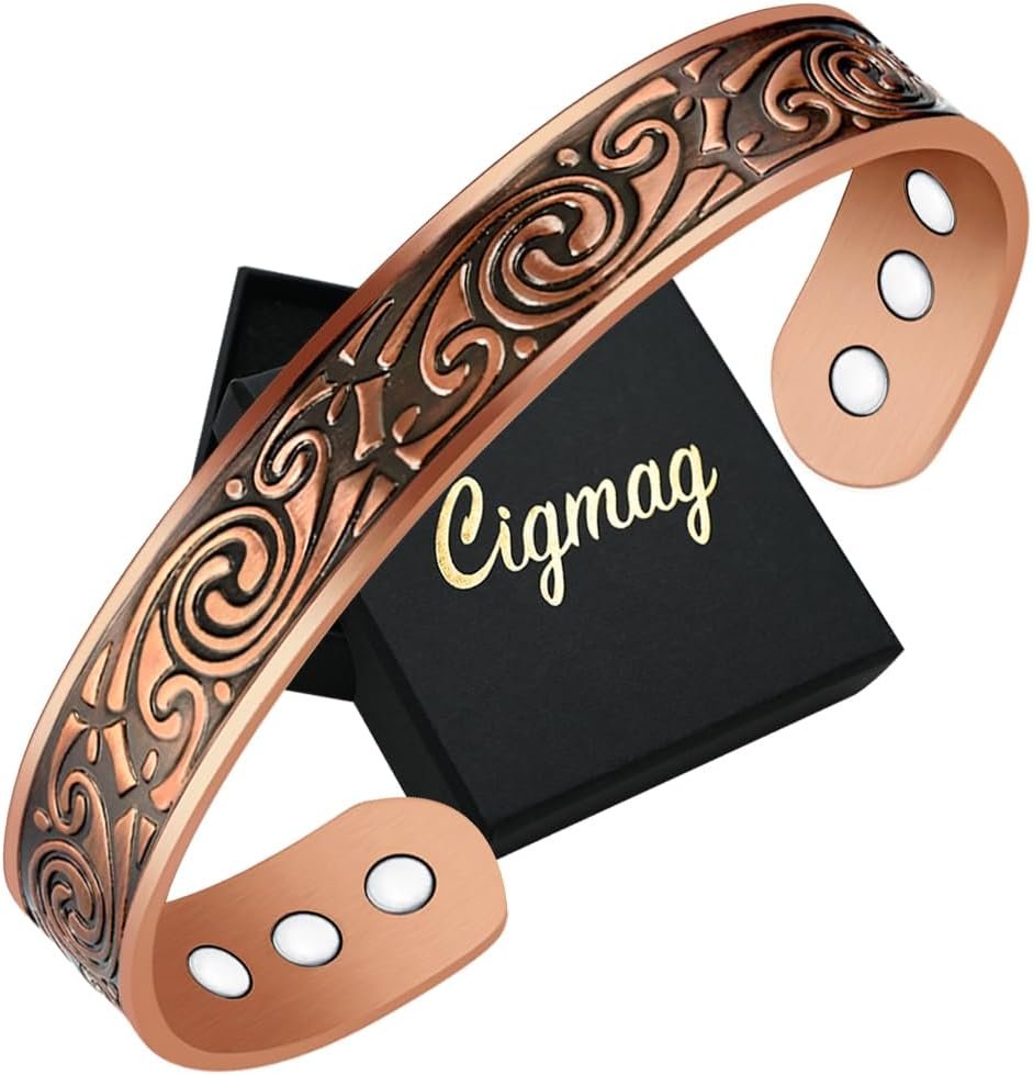 Cigmag 9X Mens Copper Bracelet Ultra Strength Magnet 99% Solid Pure Copper Magnetic Bracelets for Men Adjustable Cuff Bangle Brazaletes with Gift Box for Father’s Day (Classic Viking)