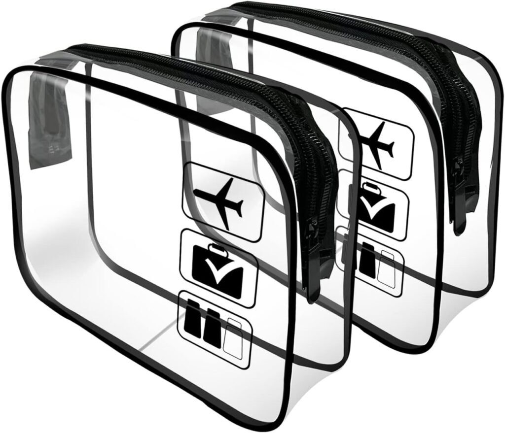 Clear Travel Toiletries Bag, 2 Pcs TSA Approved Toiletry Bag with Zippers Travel Accessories Portable Waterproof Cosmetic Makeup Bags for Women and Men (Black) Clear Travel Toiletries Bag, 2 Pcs TSA Approved Toiletry Bag with Zippers Travel Accessories Portable Waterproof Cosmetic Makeup Bags for Women and Men (Black)