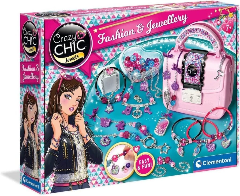 Clementoni- Crazy Chic: Fashion & Jewellery Making Kit for Kids, Create Bracelets, Beads & Pendants (7+ Years)