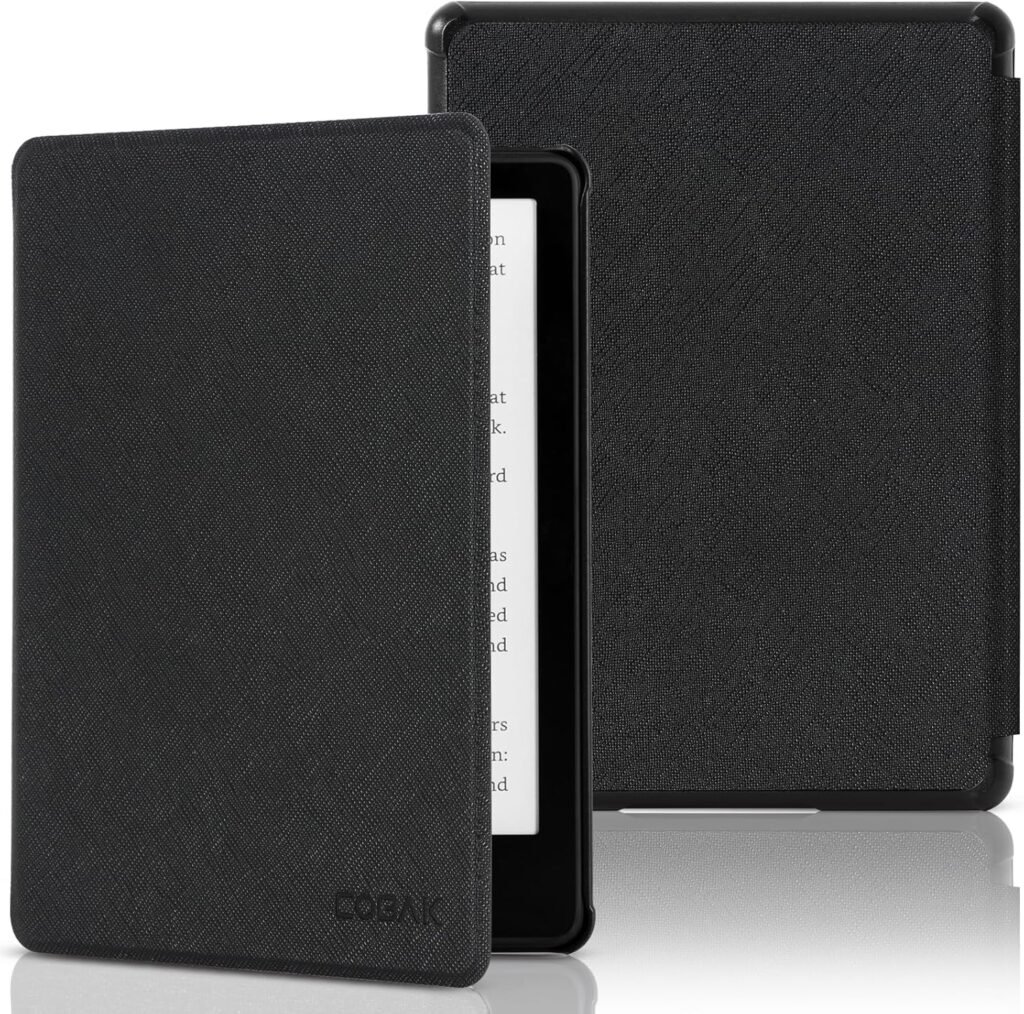 CoBak Case for 6.8″ Kindle Paperwhite 11th Generation 2021 Release, PU Leather Smart Cover with Auto Sleep/Wake, Slim Shell for Kindle Paperwhite Signature Edition and Kindle Paperwhite 2022, Black