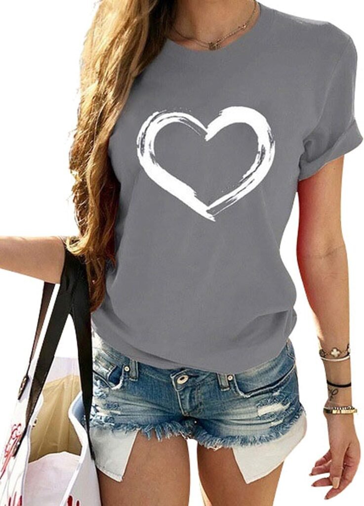Colisha Women’s T-Shirt Ladies Heart Print Cotton T Shirts Short Sleeve Crewneck Summer Tops Casual Classic Basic Tee