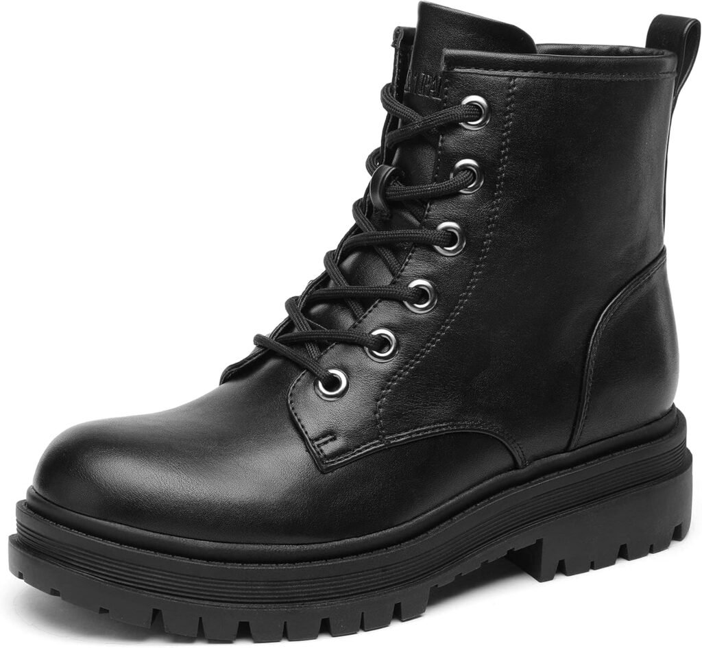 DREAM PAIRS Boots for Women Waterproof Combat Lace Up Side Zipper Leather Low Heel Walking Ankle Ladies Boots STRONG-5