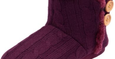 DUNLOP Ladies Slippers Comfortable Booties Ladies Quality Ankle Slippers Memory Foam Boots Indoor Outdoor with Non Slip Sole | Knitted Slippers Fluffy Lining