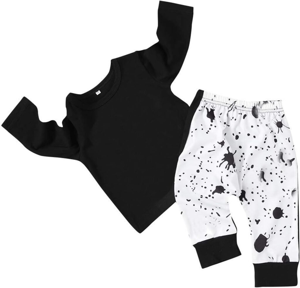 DaceStar 2PCs Outfits Newborn Toddler Baby Boy Girl Clothes Long Sleeve Letter Print T-Shirt + Skull Pants Nightmare Before Pajamas Claus Sets Black