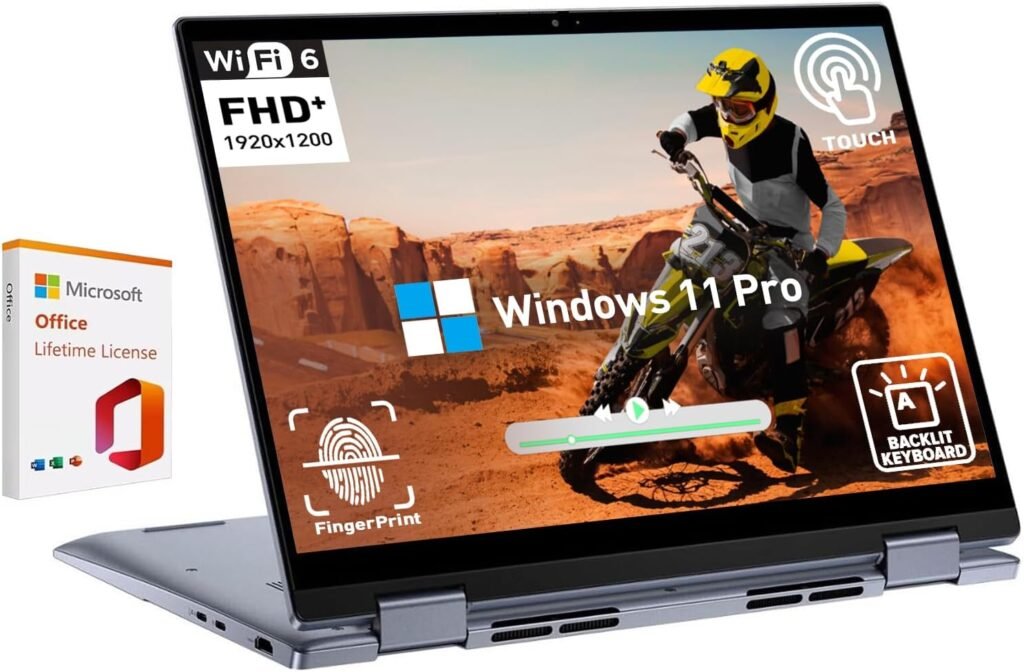 Dell Inspiron 14 2 in 1 Touchscreen Laptop, 14 Inch FHD+ Touch Screen Convertible, AMD Ryzen 5, 8GB RAM 256GB SSD, Windows 11 Pro, Lifetime Microsoft Office, Backlit Keyboard, Fingerprint Reader, HDMI