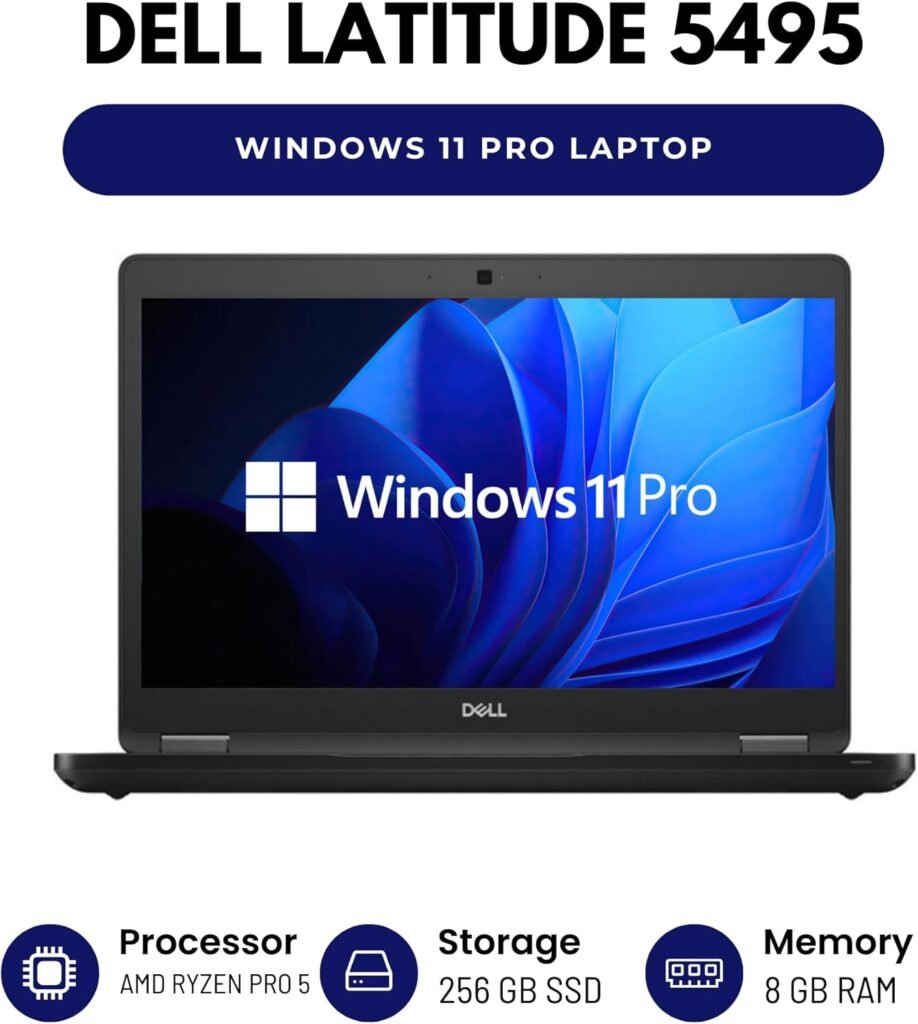 Dell Latitude 5495 14″ Laptop – AMD Ryzen Pro 5 CPU – 8GB RAM – 256GB SSD – Windows 11 Pro (Renewed)