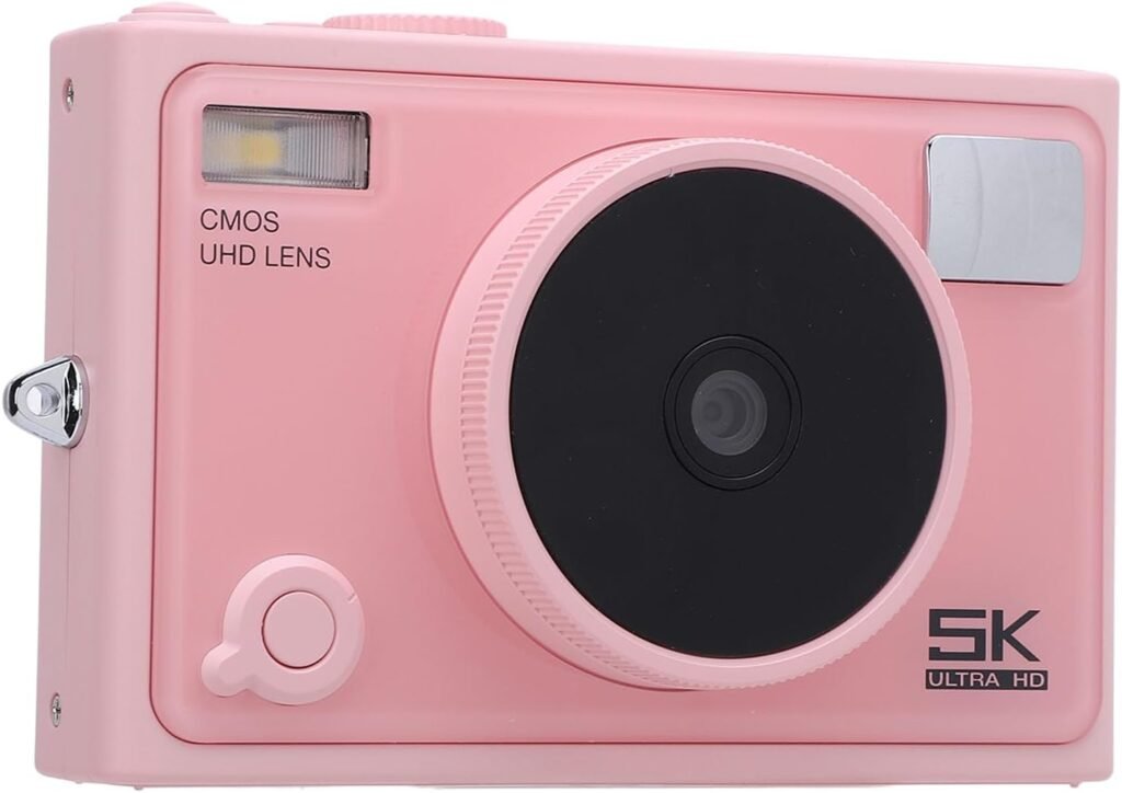 Digital Camera, 5K 72MP Autofocus Digital Point and Shoot Camera with 2 Inch Screen, 1300mAh Compact Portable Vlogging Camera for Photography (Pink)