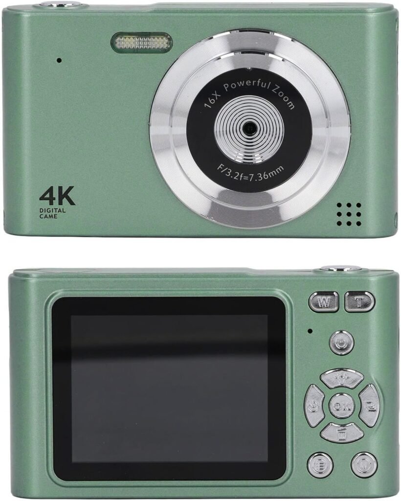 Digital Camera, Music Player 2.5K Resolution 16x Zoom 48MP Vlog Camera Professional for Travel (Green)