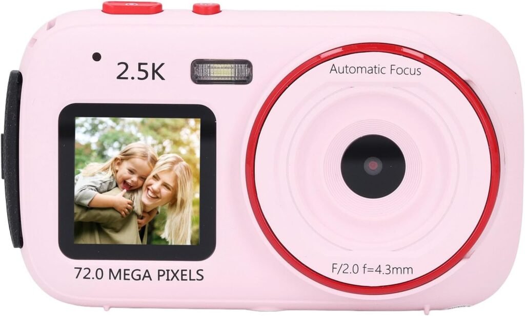 Digital Camera for Photography & Video – 72MP 2.5K Dual Screen Vlogging Camera, 16X Digital Zoom Autofocus & Anti Shake & Automatic Light Sensitive Compact Camera for Travel (Pink)