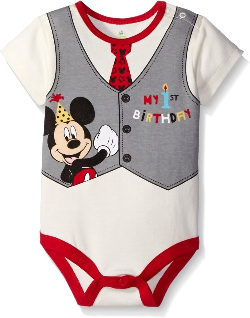Disney Baby Boys First Mickey Mouse 1st Birthday Short Sleeve Bodysuit Creeper Disney Baby Boys First Mickey Mouse 1st Birthday Short Sleeve Bodysuit Creeper