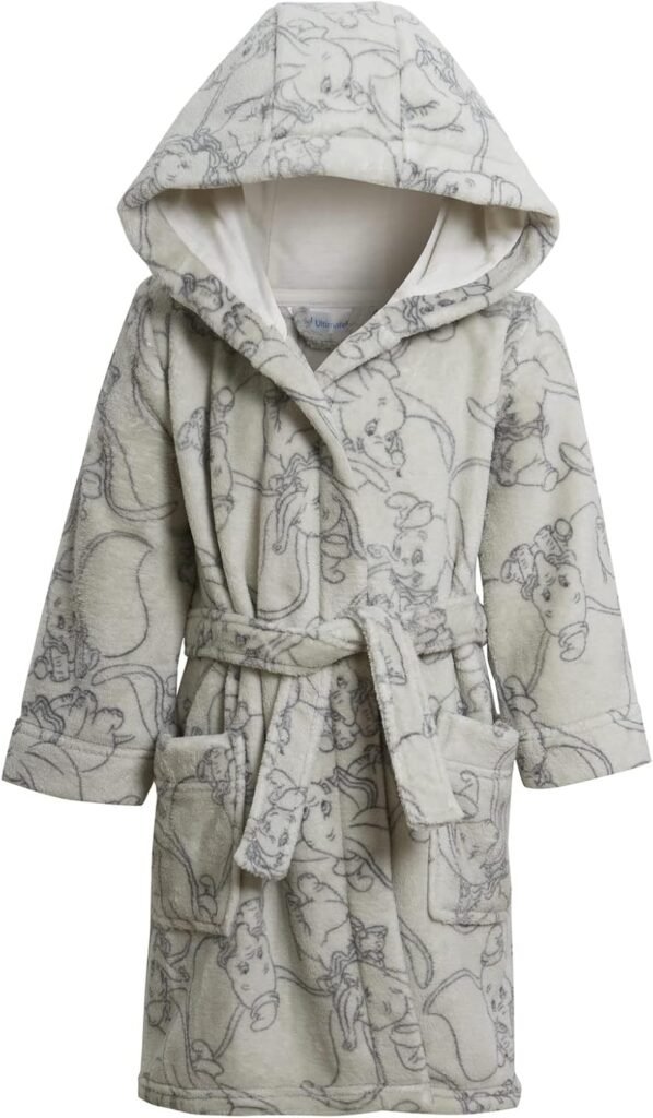 Disney Baby Girls & Boys Dumbo Dressing Gown Kids Hooded Bath Robe Grey Elephant Unisex Fleece Nightwear