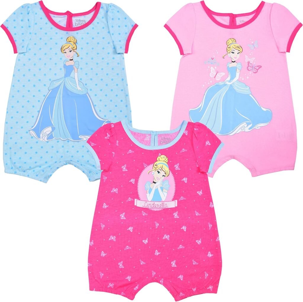 Disney Baby Girls’ Cinderella 3 Pack Rompers