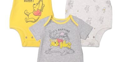 Disney Bambi,Lion King,Mickey Minnie Mouse,Winnie The Pooh,Princess,Dumbo Baby Girls 3 Pack Bodysuits Newborn to Infant
