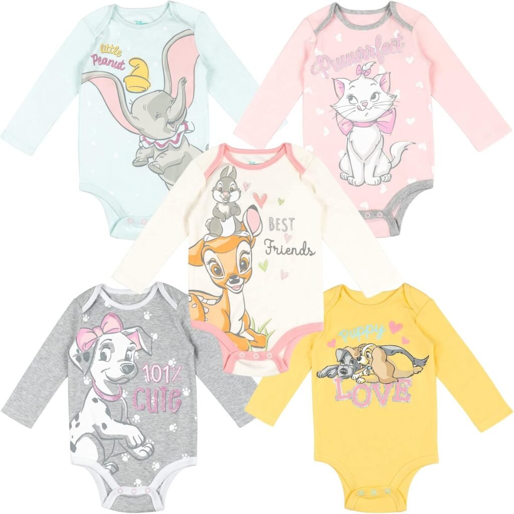 Disney Classics Pumbaa Timon Simba Baby Girls 5 Pack Bodysuits Newborn to Infant