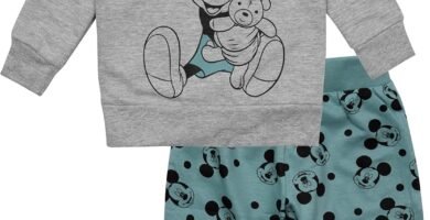 Disney Mickey Mouse Baby Set Unisex Top Pullover with Trousers 2-Piece Grey/Turquoise