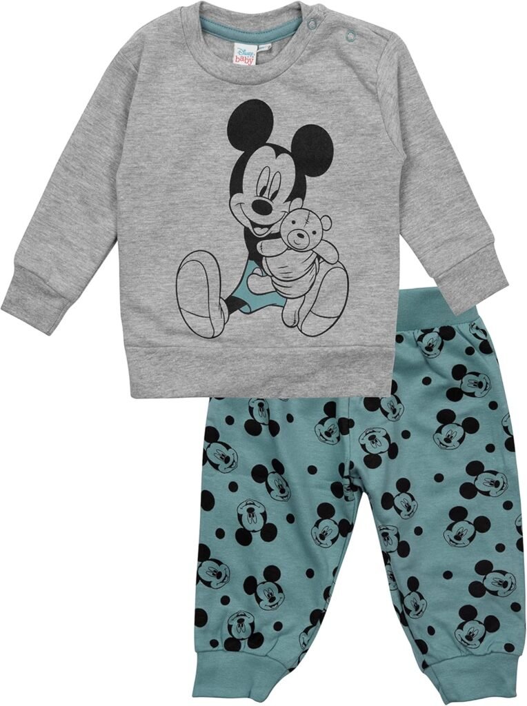 Disney Mickey Mouse Baby Set Unisex Top Pullover with Trousers 2-Piece Grey/Turquoise