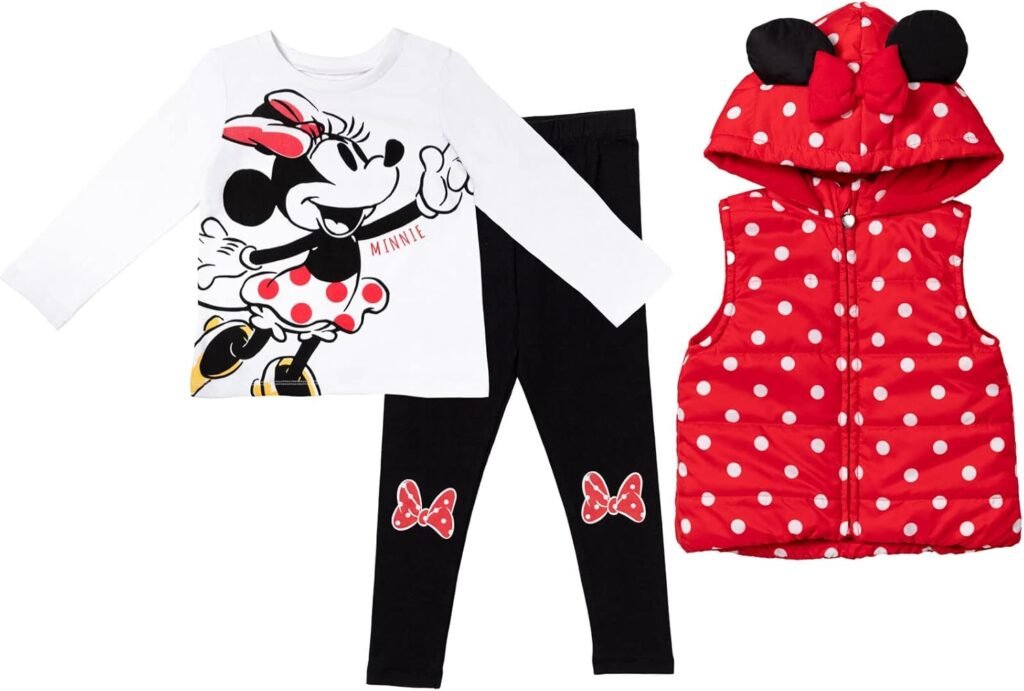 Disney Minnie Mouse Toddler Girls Vest Long Sleeve Shirt and Legging Set Red Disney Minnie Mouse Toddler Girls Vest Long Sleeve Shirt and Legging Set Red
