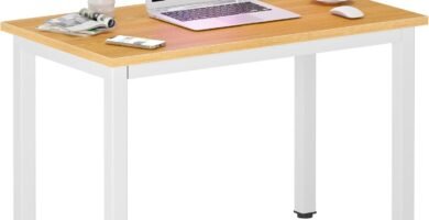 DlandHome 31.5 inches Small Computer Desk for Home Office Activity Table Writing Table for Small Spaces Study Table Student Laptop Desk Teak and White DND-AC3TW-8040