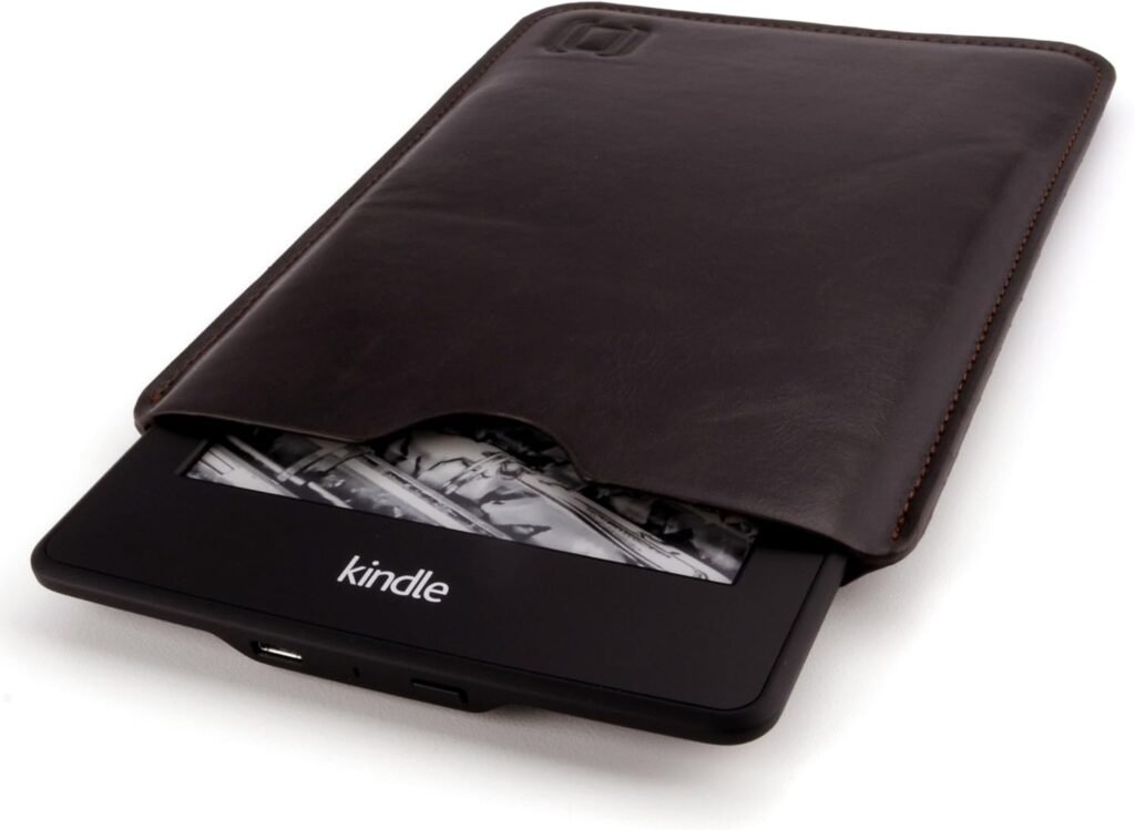 Dockem Executive Sleeve for Kindle Paperwhite, Kindle 6″ E ink Display, Kindle Voyage; Slim, Simple, and Professional Case: Microfiber Felt Lined Basic Synthetic Leather Protective Cover [Dark Brown]