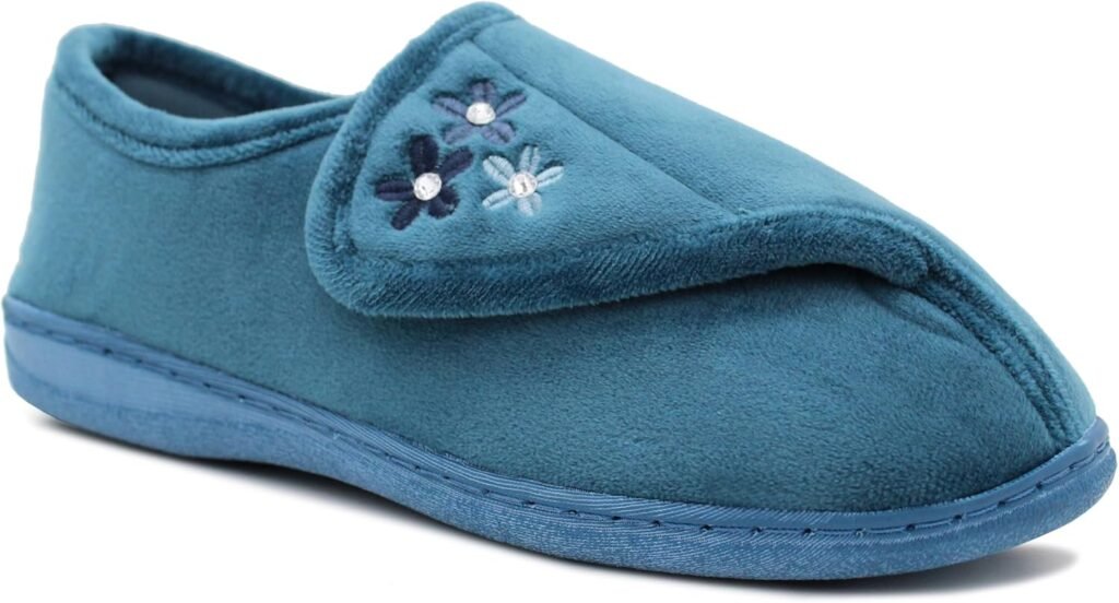Dr Keller Womens Lightweight Faux Fur Wide Opening Touch Fasten Diabetic Orthopaedic Slippers