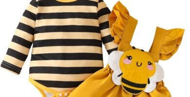 Dress Set Baby Girl Baby Cute Little Striped Long Sleeve Dress Embroidered Chapter Back Dress Autumn and Winter Dress Set Bundles Baby Clothes Boys Shoes